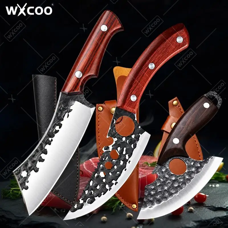 WXCOO High Carbon Stainless Steel Hand Forged Chef Knife Kitchen Knives BBQ Meat Cutter Butcher Knife Multifucntional Cooking