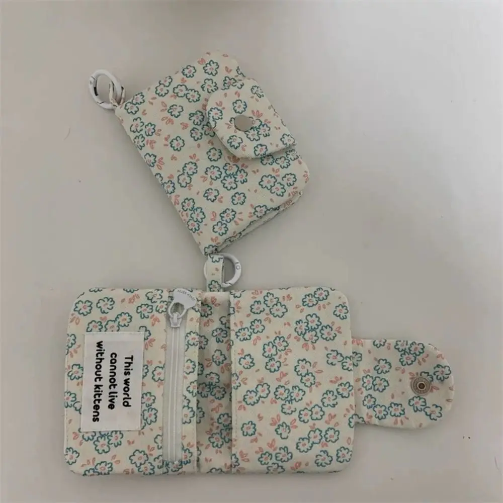 New Cute Student Coin Purse Portable Fashion Wallet Card Holder Multi Layer Card Bag Floral Printed Small Storage Bag