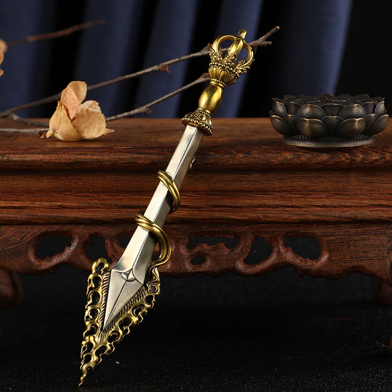 Brass Manjushri Wisdom Sword Ornament Handmade Nepalese Craft Tibetan Decor with Vajra Pestle for Home Altar