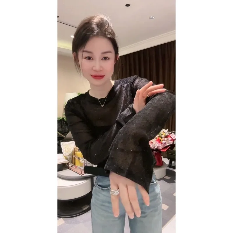 

Тонкая универсальная основа для подплечников, новый стиль, слегка прозрачная гипсофила, топ с длинными рукавами для похудения в тяжелой промышленности