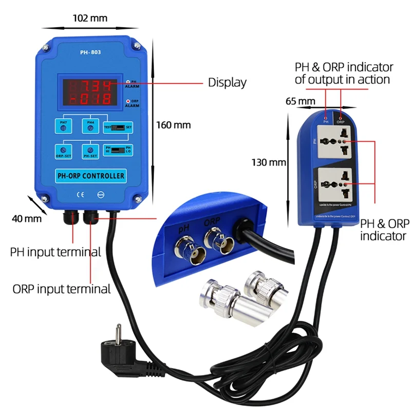 A61Z Deals Digital 2&1 PH ORP Monitor Redox Controller W/ Output Power Relay For Aquarium Hydroponics Plant Pool Spa