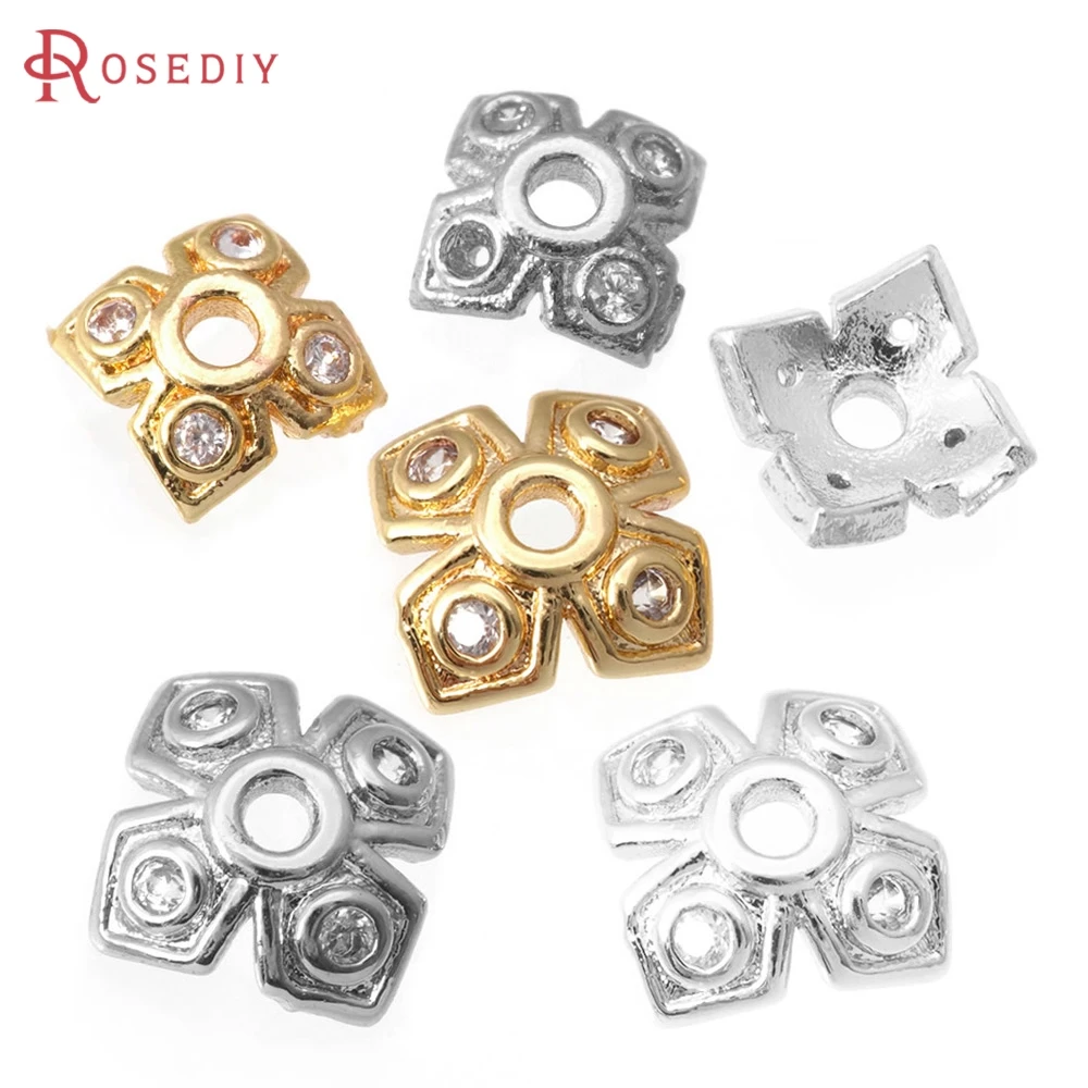 

10PCS 6MM 8MM 18K Gold Color Brass and Zircon Beads Caps High Quality Diy Necklace Earrings Jewelry Accessories Making Supplies