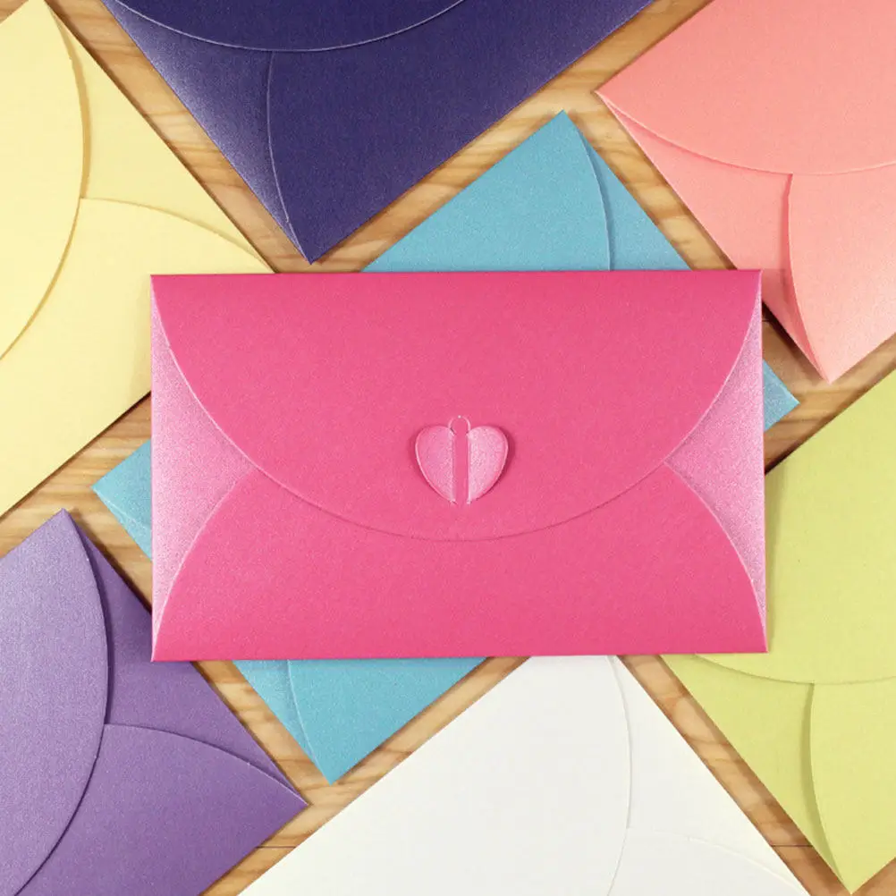 

20Pcs Heart Clasp Envelopes Colored Paper Blank Storage Envelopes for Postcards Name Cards Business Cards DIY Valentine Gift