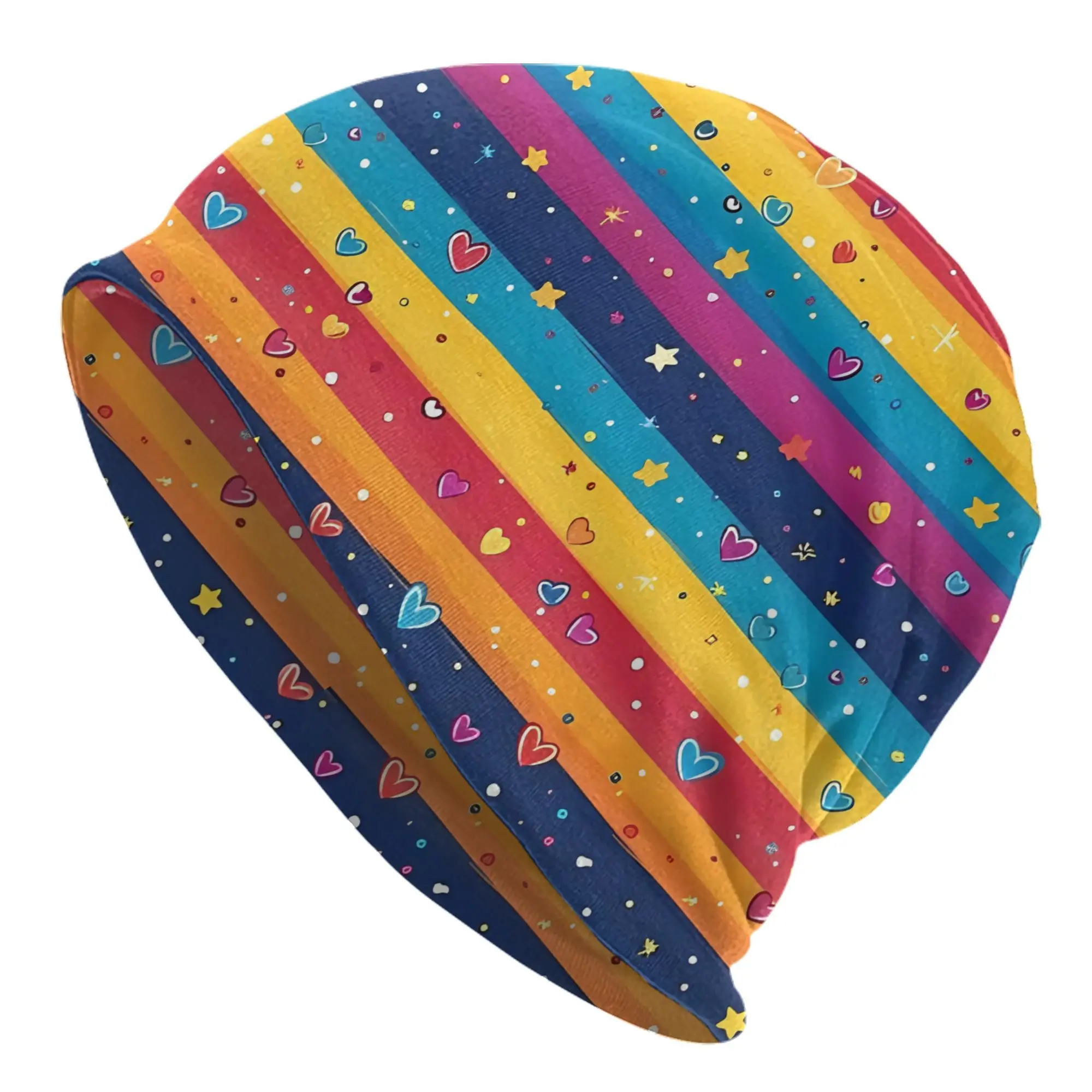 2D Print Design Rainbow Stripe Skull Cap Unisex Hip Hop Beanie Hat for Men Sports Autumn Winter Casual Streetwear Hat