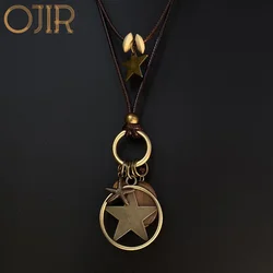 Vintage Metal Star Geometric Necklace for Women Retro Suspension Antique Pendants Long Collar Chains Goth Jewelry Neck Accessory