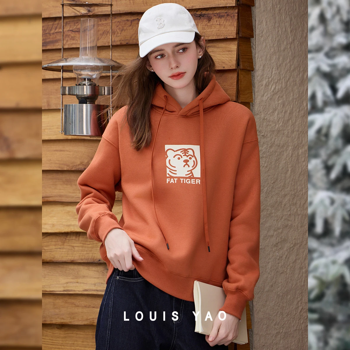 LOUIS YAO Women's Fleece‑Lined Thick Hooded Sweatshirt 2026 New Chinese‑Style Tiger Head Print Casual Pullover Hoodie