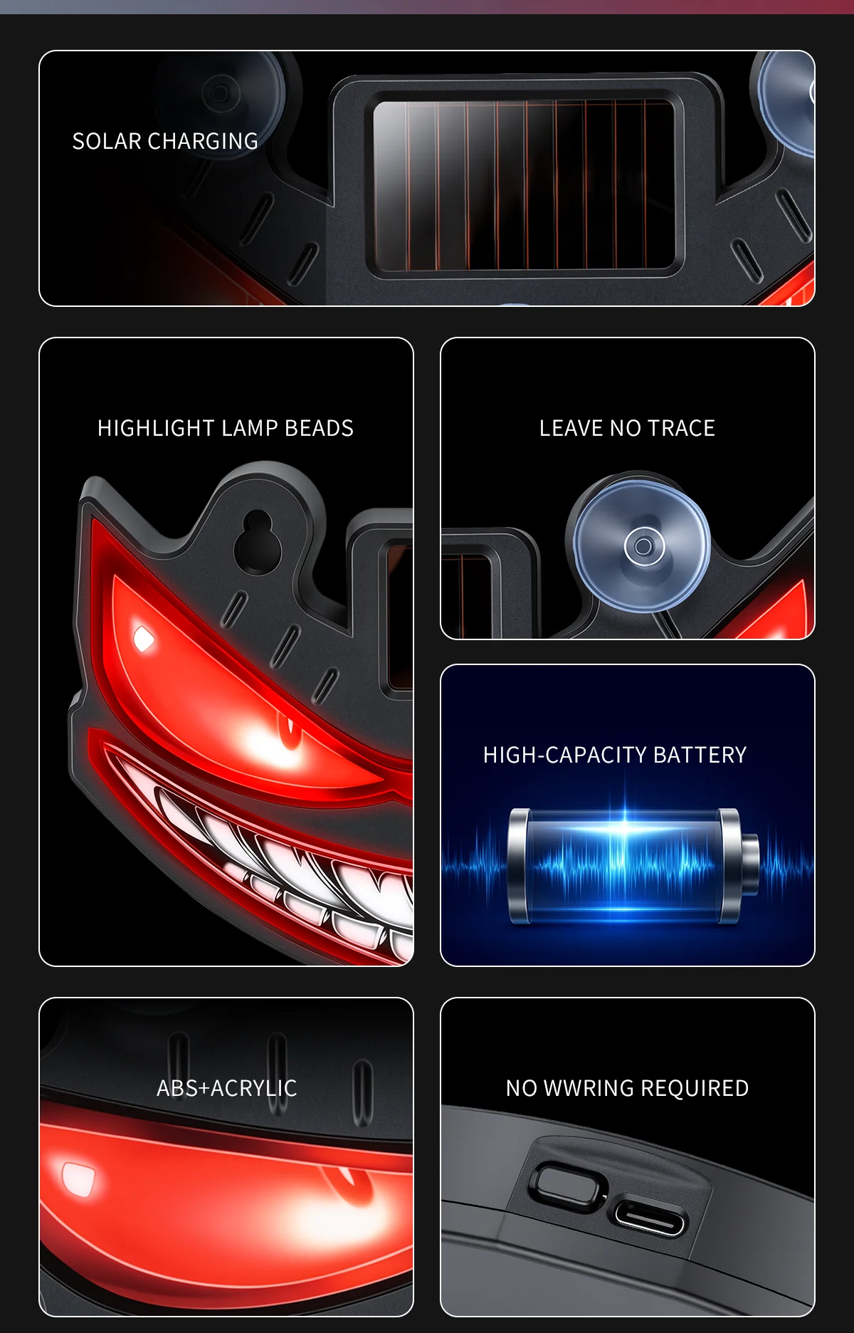 Neue beliebte Devil's Eye Solar-Ladelampe mit dynamischem LED-Licht, mehrere Modi, Warn- und Dekorationslicht ohne Verkabelung – Detail 2