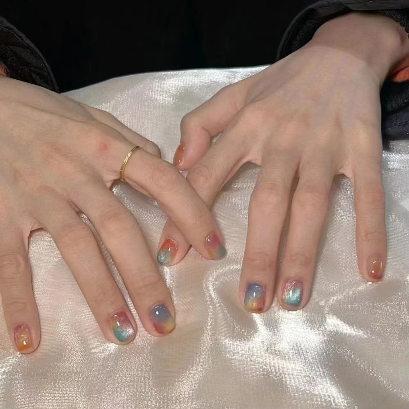 Cuentas de cristal de ojo de gato coloridas prensa hecha a mano en uñas dopamina lindo ojo de gato purpurina parches para uñas postizas