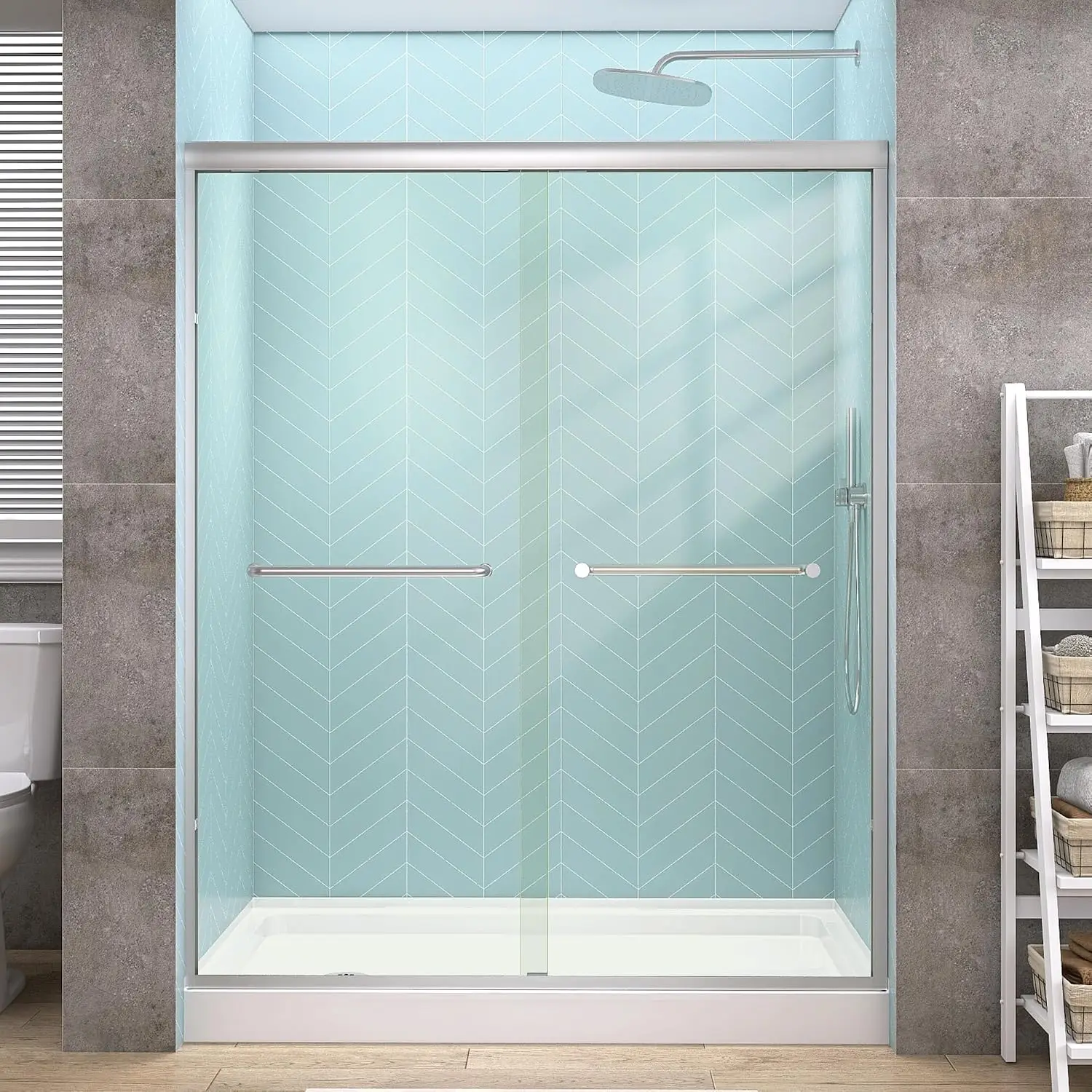 Sliding Shower Door Semi-Frameless 50-54 in. W x 72 in. H Bypasss Double Sliding Glass Shower Enclosure,1/4 inch Clear Tempered