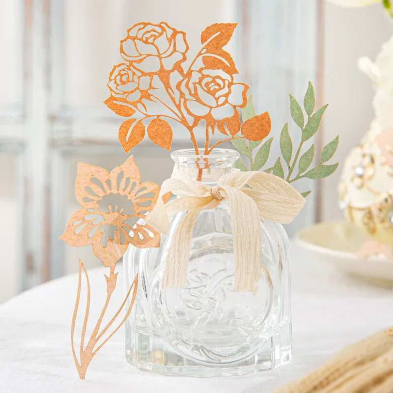 10Pcs Exquisite Hollow Flower Plant Material Paper, Ins Style Decorative Base Paper for Journal & Kpop Card