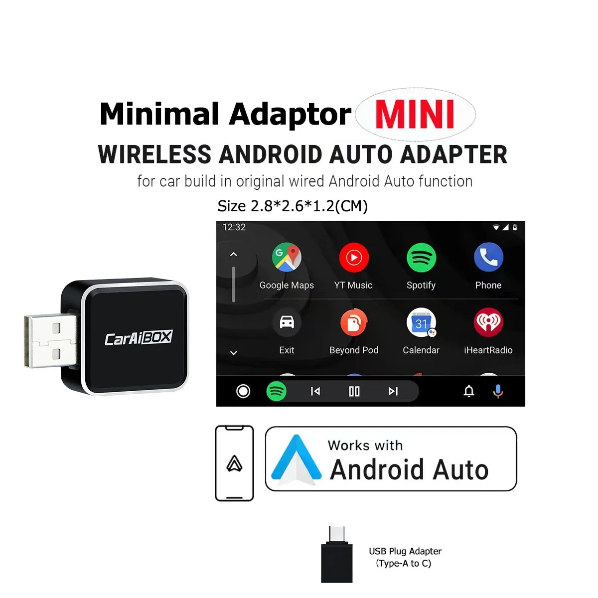 

Supermini Wireless Android Auto Carplay Adapter 2 In 1 AI Box Car Wired To Wireless USB Dongle for Kia Hyundai Toyota Honda