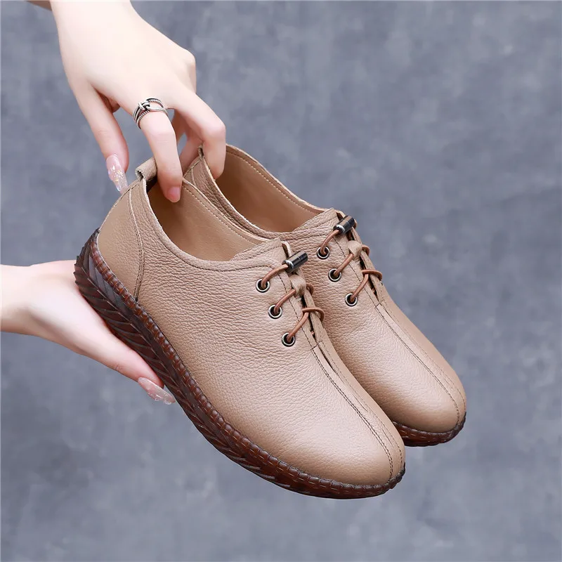 Handmade Genuine Leather Ladies Flats Sneakers Shoe Women Casual Loafers Shoes Female Autumn Moccasins White Nurses Shoes Canvas