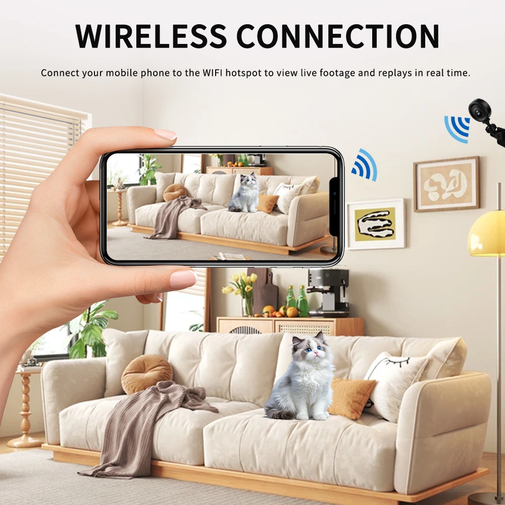 كاميرا رياضية HD 1080P مع رؤية ليلية WiFi 140 °   كشف الحركة بزاوية واسعة 2.5 ساعة، بطارية TF تدعم ما يصل إلى 256 جيجابايت للسيارة Home Secu