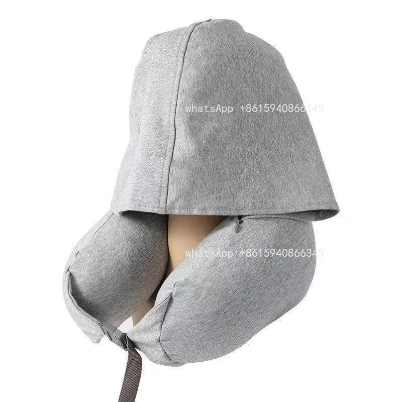 U-shaped pillow Hooded, multi-functional removable neck pillow Hooded shading, portable lunch break travel pillow U-shaped