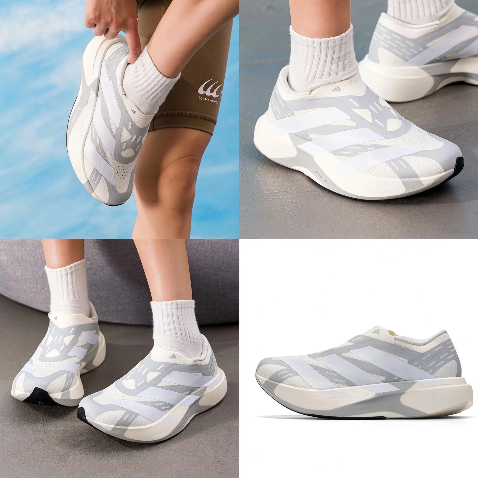 Adidas KI2660 Men Women Running Shoes White Gray Mesh Breathable Lightweight Athletic Sneakers