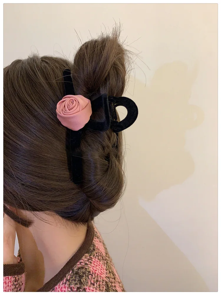 Pink Flower Bow Tie Barrettes Girlish Style Rose Hair Band Vintage