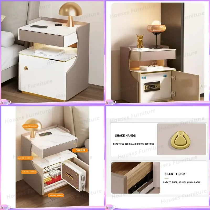 Smart Hidden Bedside Table Safe Fingerprint Password Lock Security Box for Bedroom Apartment Home Anti Theft Storage Cabinet