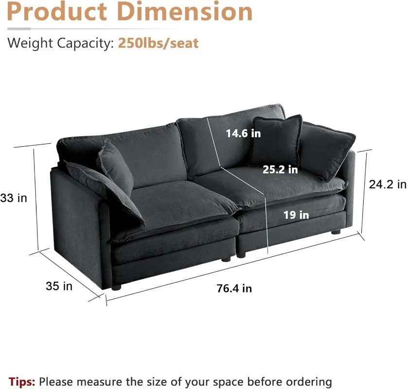 Luxury Loveseat Sofa Couch, 76