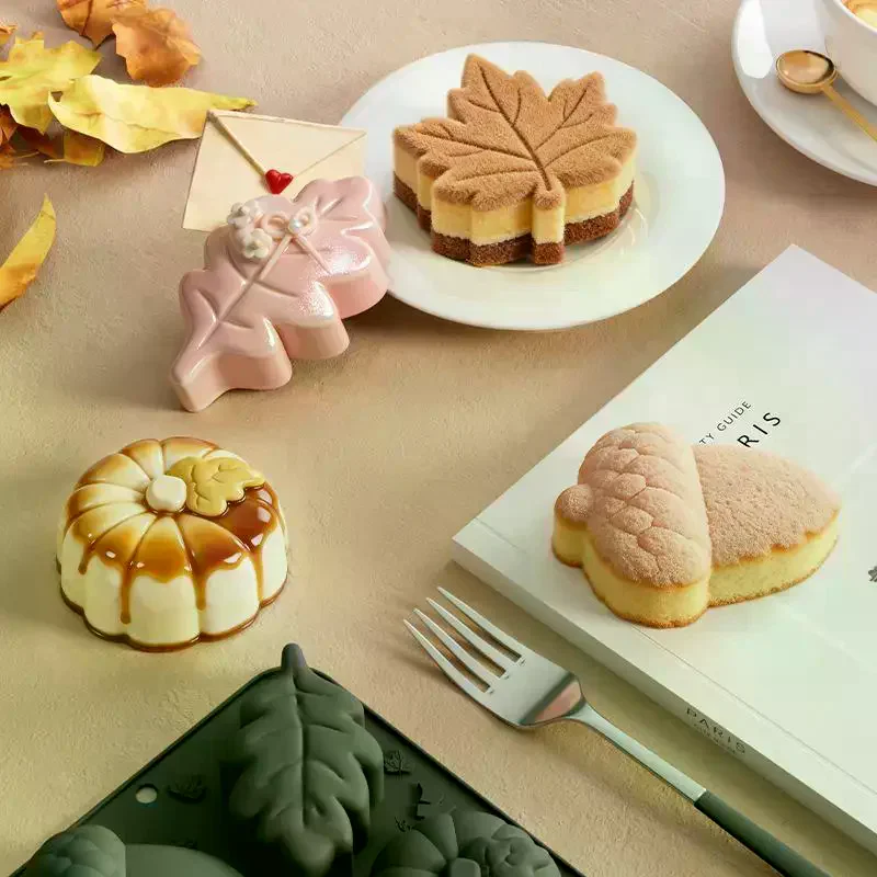 Fall Baking Mold Non Stick 6 Cavity Pumpkin Leaf Acorn Shapes Perfect For Thanksgiving Dessert Baking DIY Pastry Making Silicone