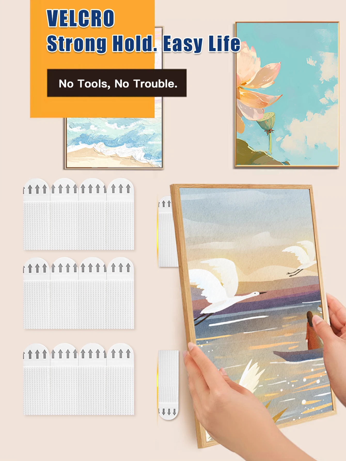4/20 قطعة شرائط لاصقة بخطاف وحلقة قابلة لإعادة الاستخدام شديدة التحمل قابلة للإزالة لتركيب الحائط بدون بقايا لطريق إطار الصورة