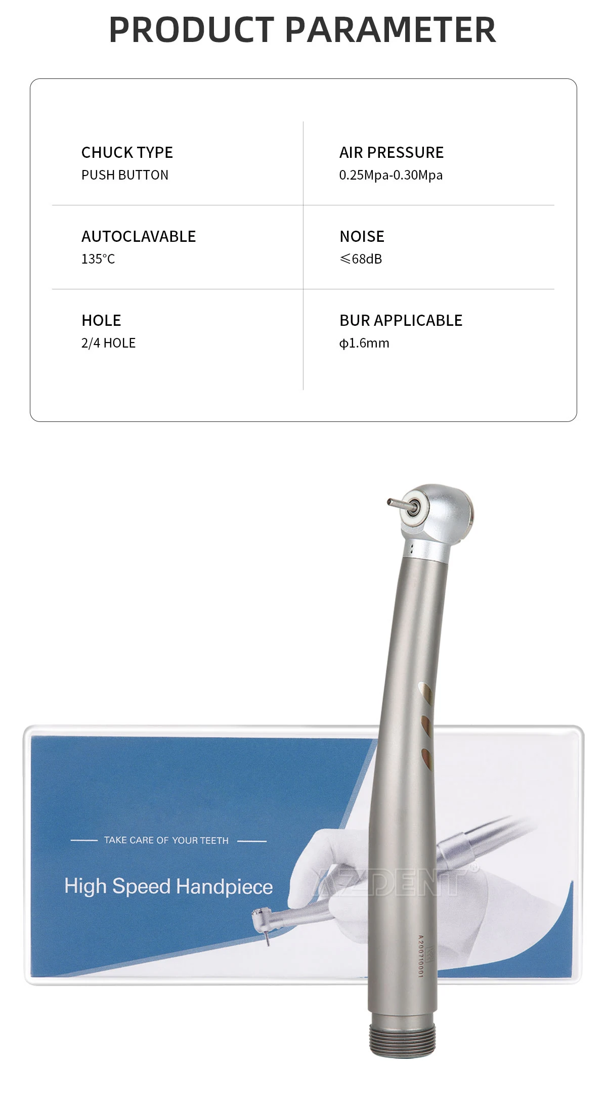 AZDENT Dental-Hochgeschwindigkeitshandstück, LED-E-Generator, schattenloser Ring, Keramik-Kugellager, einzelnes Wasserspray, 2/4 Löcher – Detail 6