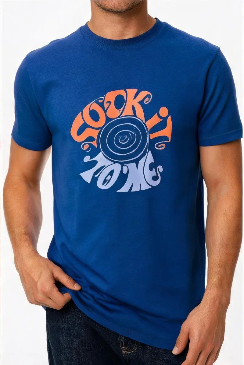 Psychedelic Swirl Spiral Art Print Men 100% Cotton Casual Top Vintage Groovy Curly Font Crew Neck Short Sleeve Daily T Shirt