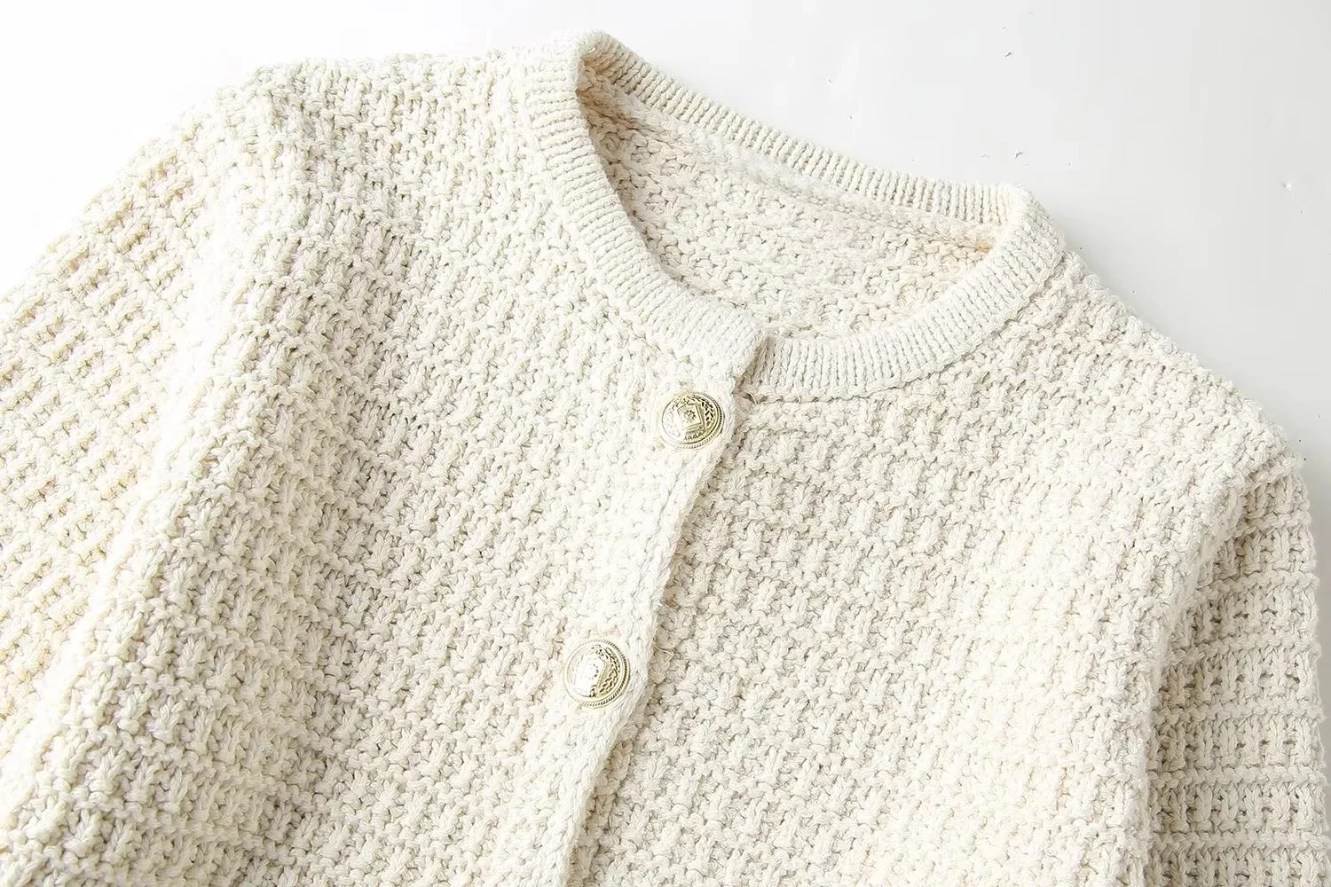 Beige Knit Cardigan Women Spring Cropped Sweaters Cardigan With Sleeve Elegant Button Up Knitted Cardigans For Woman Coats