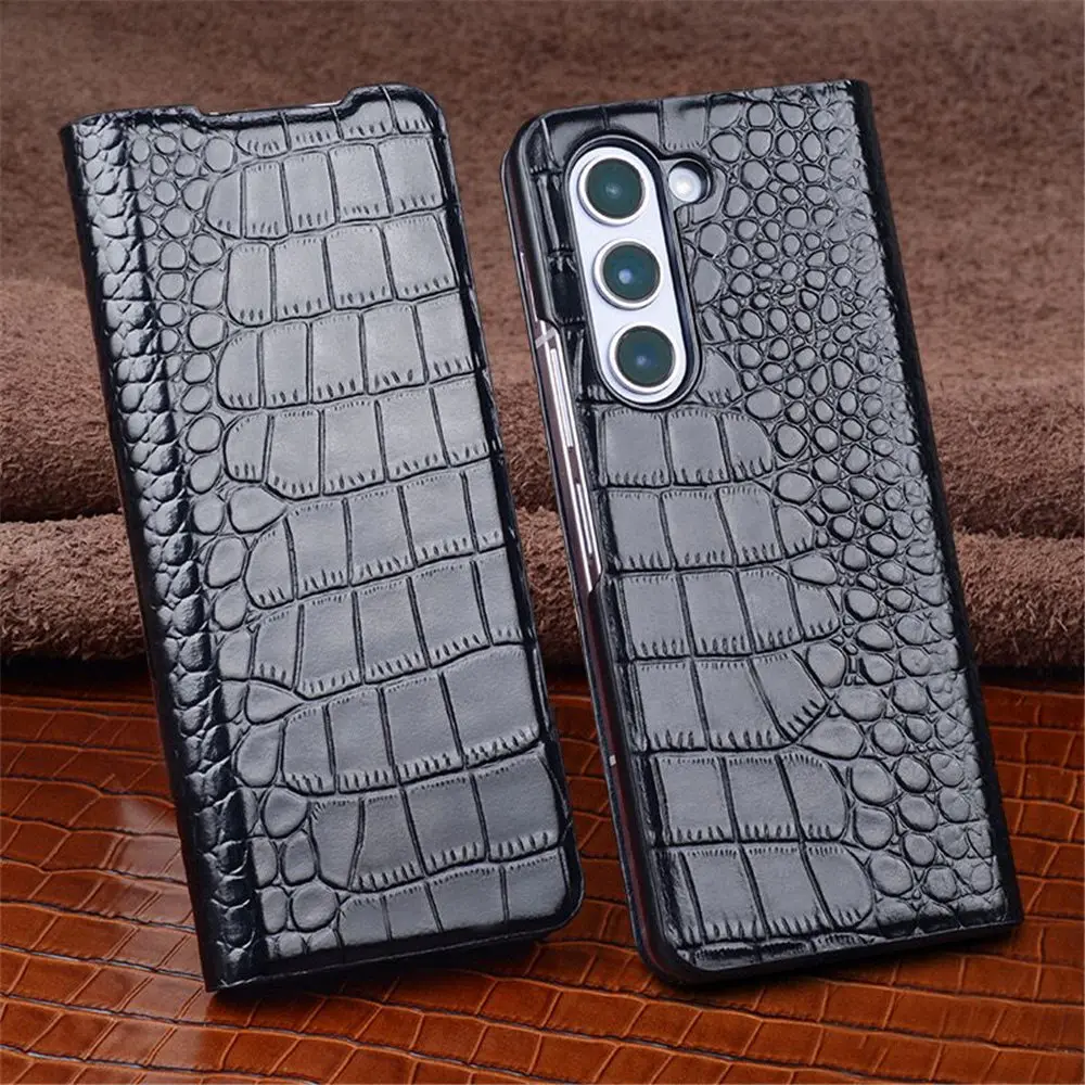 

Genuine Leather Crocodile Flip Case for Samsung Galaxy Z Fold5 Magnetic Retro Business Back Cover