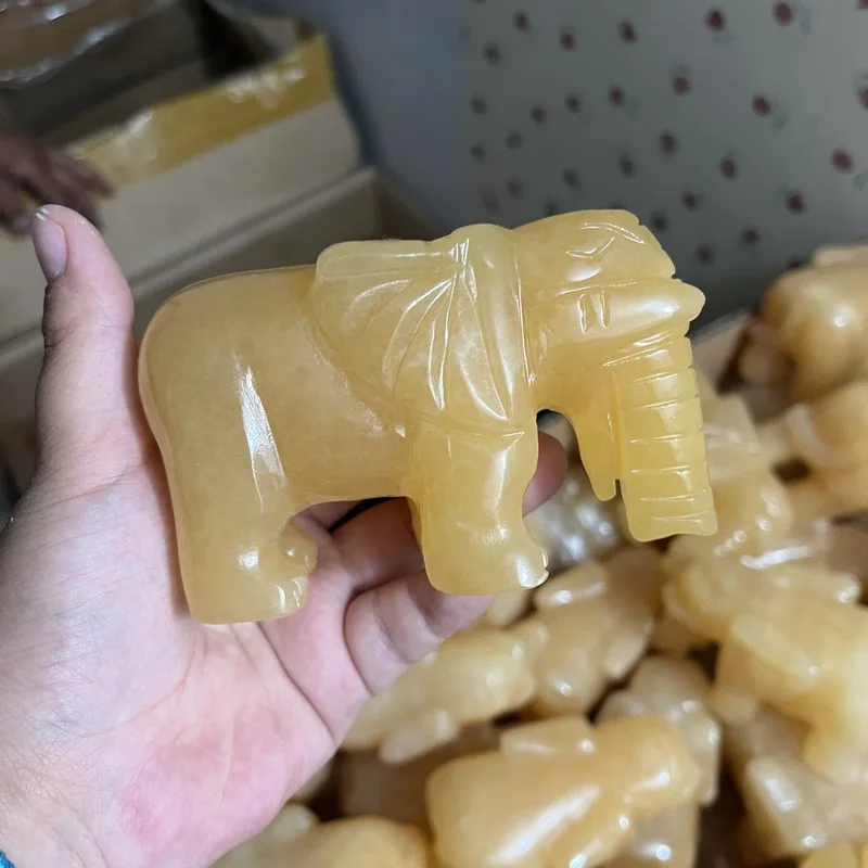 Natural Jade, Glory, Wealth, and Nobility, Rice Yellow Jade Decoration, Water Absorbing Elephant Crafts, Opening Gift, Mascot