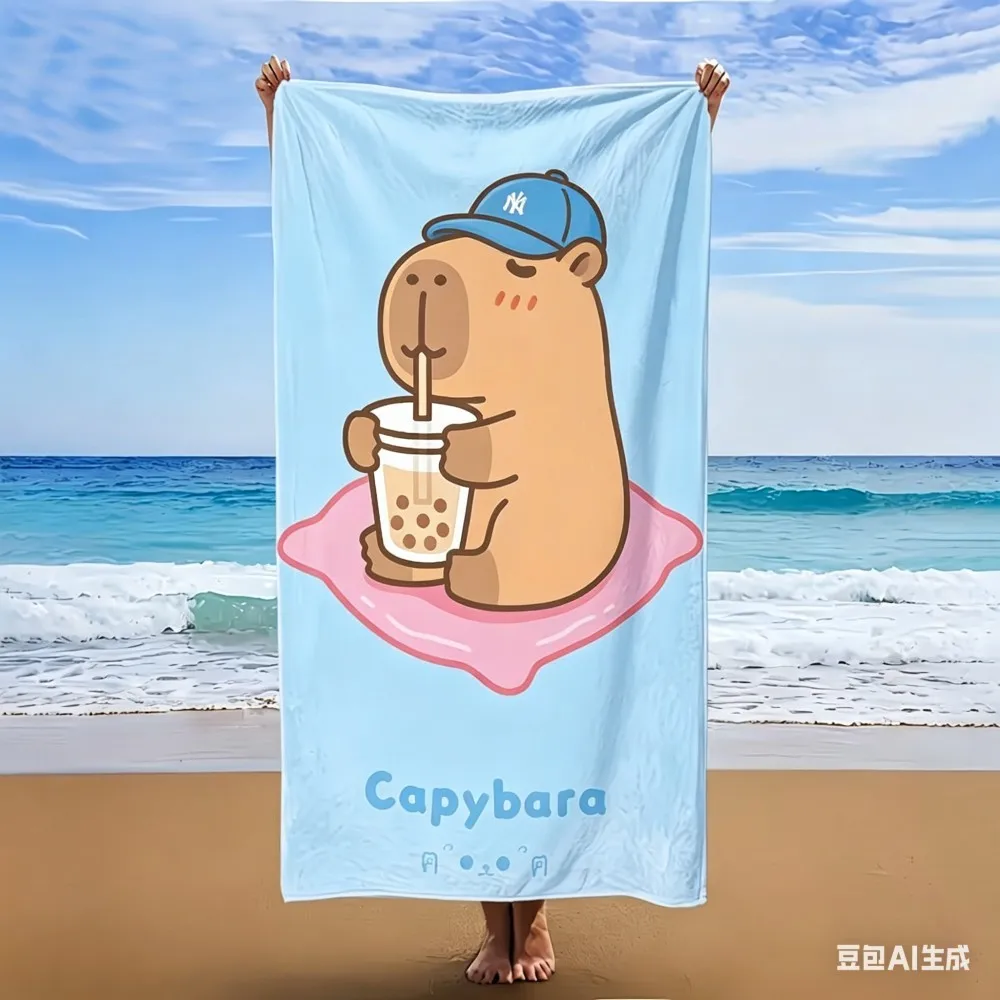 Purple Capybara Animal Beach Towels Microfiber Lightweight Fast Dry Sport Bath Towel Holiday Sunbathe Blanket Gift