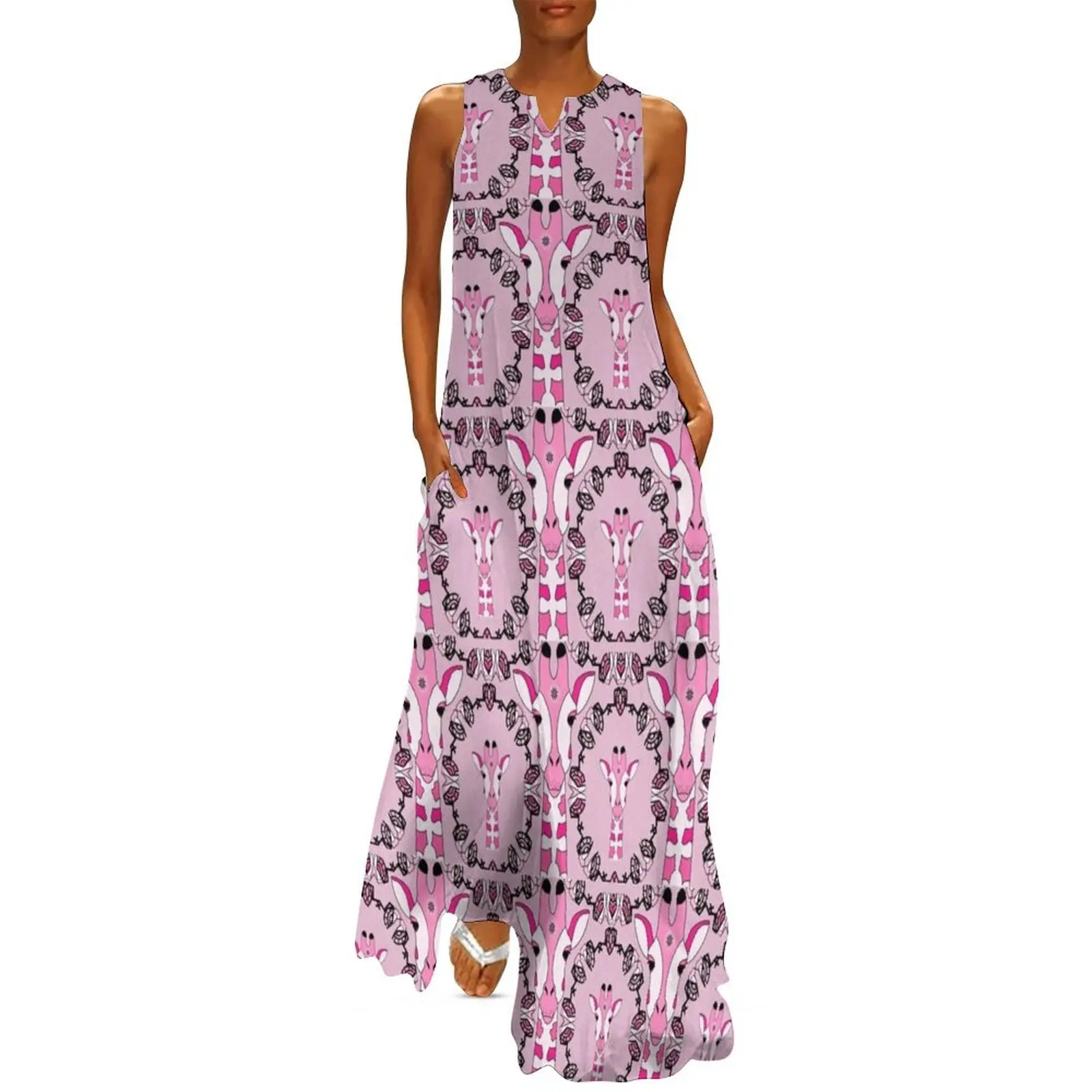 

The Giraffe head in Seamless Pink Mandala Pattern Design Long Dress Women dresses summer Dresses women's summer dresses 2025