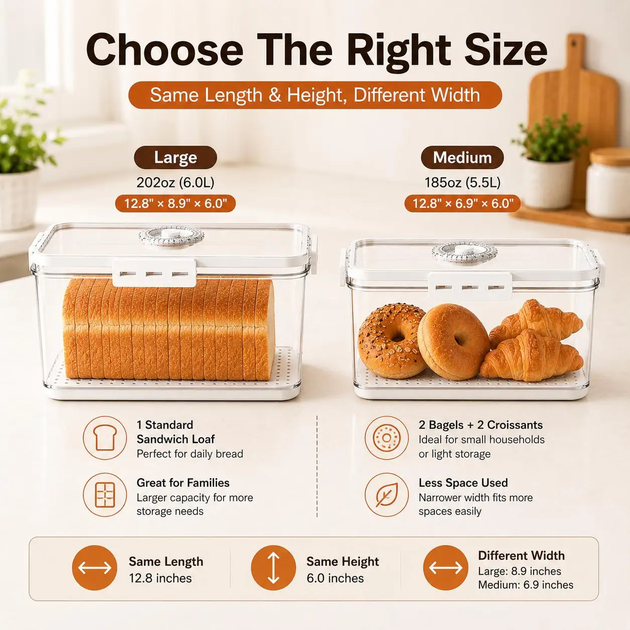Airtight Bread Box Storage Container with Date Dial Time Tracker Clear Bread Keeper for Homemade Loaf Pastry Kitchen Pantry Food Organization