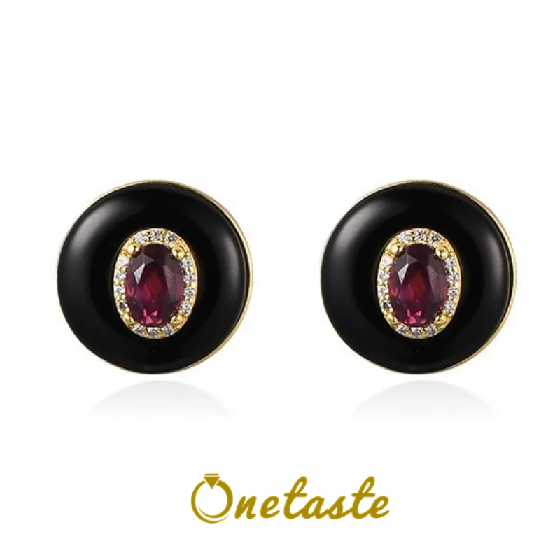 

Black Agate Red Garnet 925 Sterling Silver Stud Earrings For Women 2023 New Simple Minimalism Gemstone Small Earrings Gift