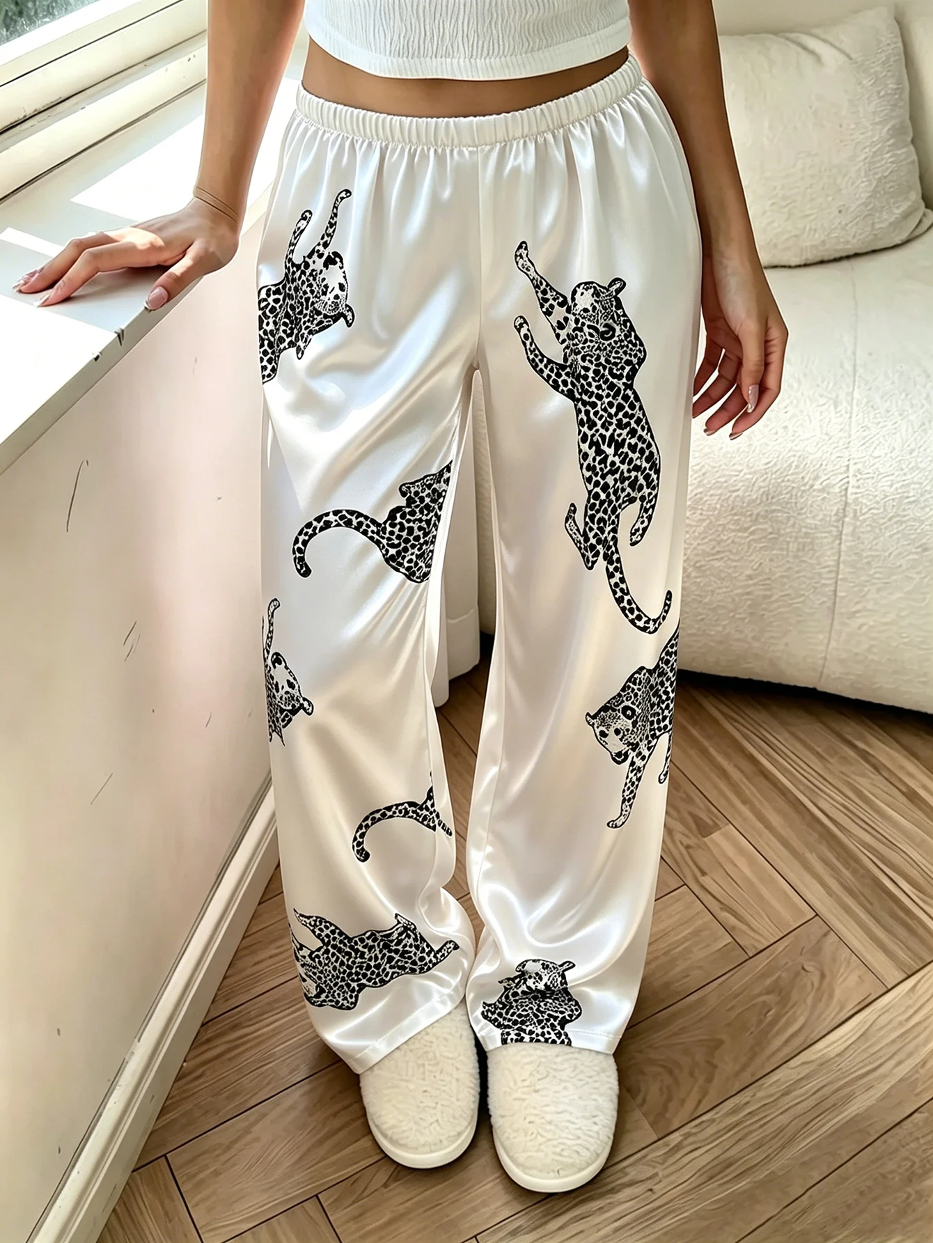 Leopard Print Women Pajama Pants Elastic Waist Trousers Comfortable Casual Sleepwear Loungewear Bottoms For All Season