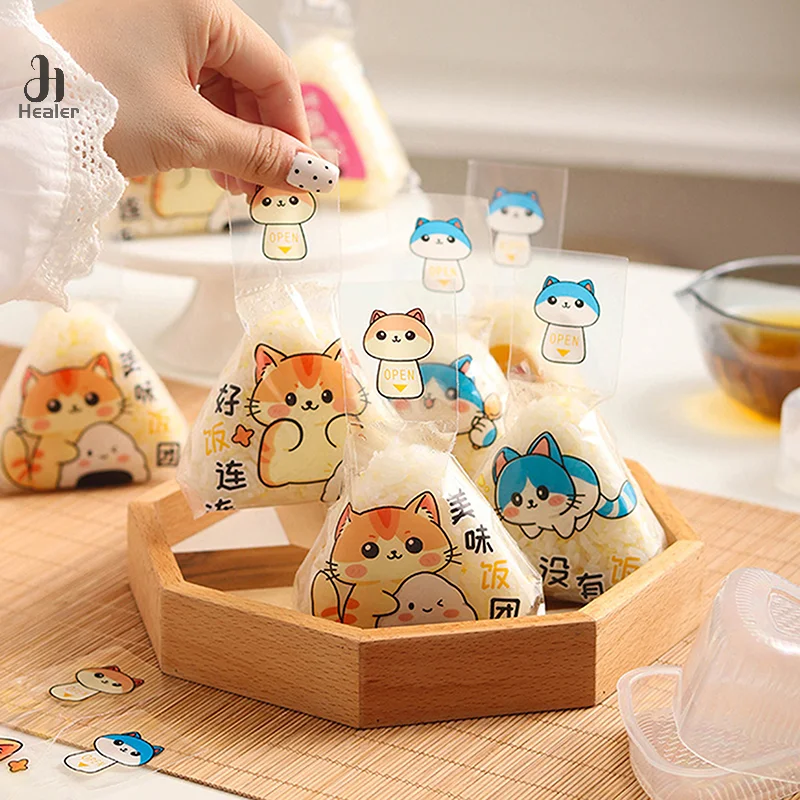 100Pcs  Lovely Cartoon Triangle Rice Ball Packing Bag Seaweed Onigiri Sushi Making Mold Tools Bento Accessories