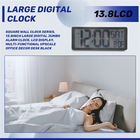 F-F Square Wall Clock Series, 13.8Inch Large Digital Jumbo Alarm Clock, LCD Display, Multi-Functional Upscale Office Decor Desk