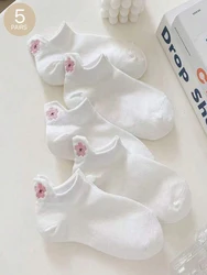 5 Pairs Women Cartoon Short Socks Trendy Versatile Cute Flower Pattern Socks Sweat Absorbing Breathable Soft And Casual Socks