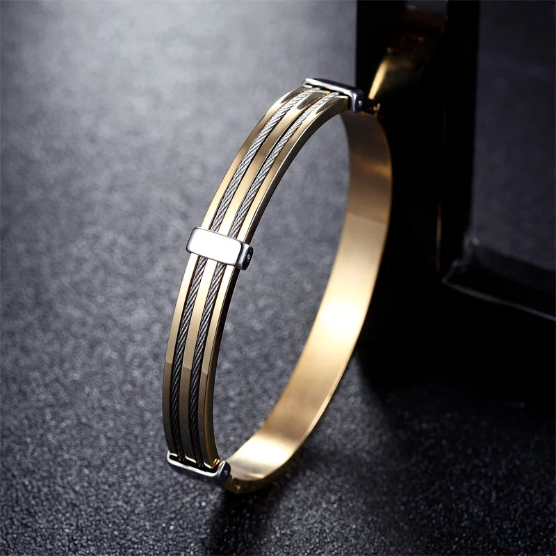 Classic Titanium Steel Bracelet Black Gold Silver Four Color Wire Rope Bracelets & Bangles Fashion Men Bracelet Trend Jewelry