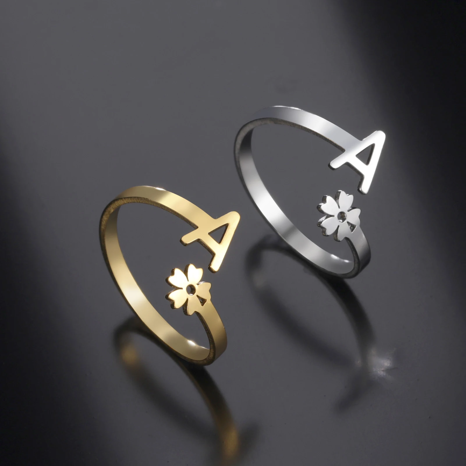 Kkjoy Fashion Stainless Steel Gold Color Initial A-Z Letters Rings For Women Party Anniversary Wedding Gift Jewelry Wholesale