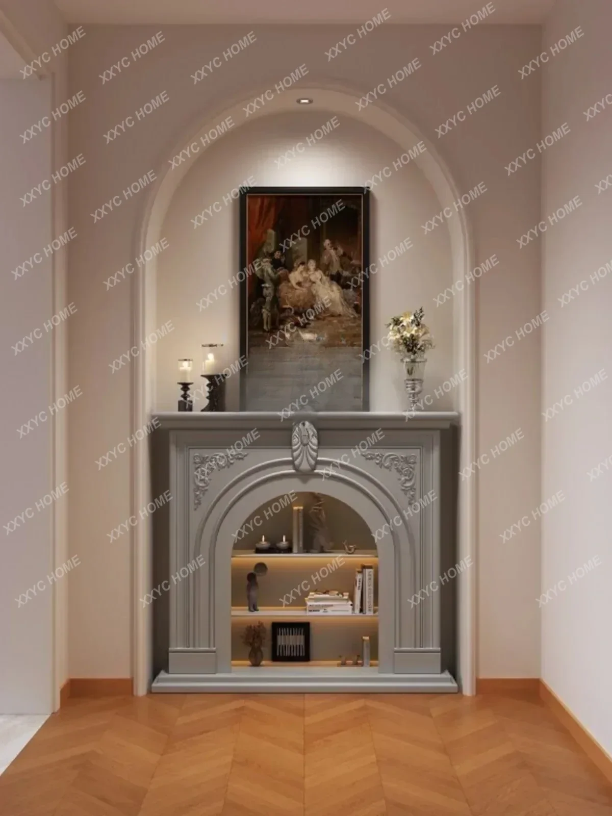 A French solid wood fireplace, living room decorative cabinet, American retro porch cabinet, simulated fire fireplace
