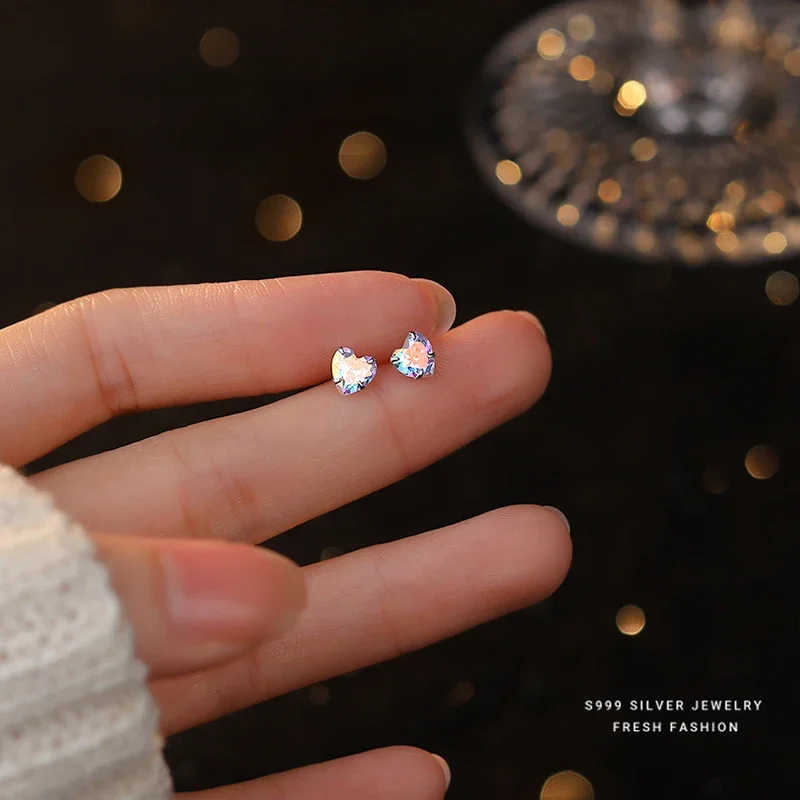 INZATT Real 925 Sterling Silver Fantastic Zircon Heart Stud Earrings for Women Cute Fine Jewelry Ear Hole Care Accessories