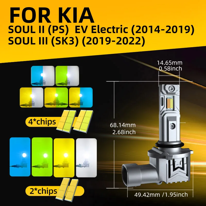 2pcs Car LED Front Fog Light Bulbs Dual Color Switchback For KIA SOUL 2/3 EV PS SK3 2014 2015 2016 2017 2018 2019 2020 2021 2022