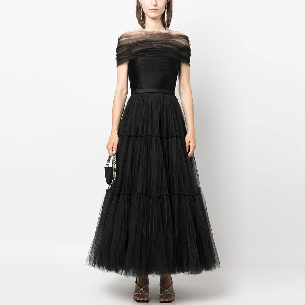 Tulle Evening Dress For Sexy Women 정장원피스 Vestidos de festa Elegant Off The Shoulder Ankle-Length Formal Occasion Cocktail Gowns