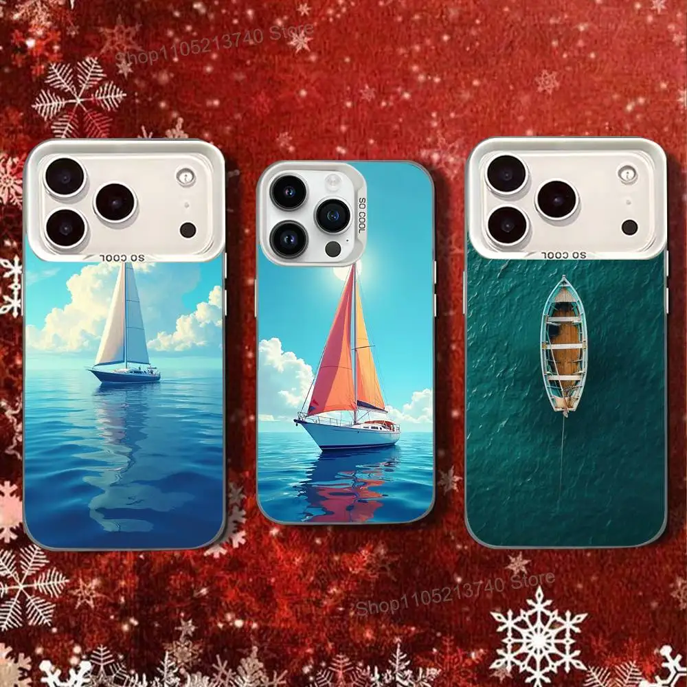 SailingS Art S-Ship Boots voor iPhone 14,16,15,17,13,12,11,Pro,SE4,Max,Plus,Air,Mini Telefoonhoesje Wit Snoep Schokbestendig
