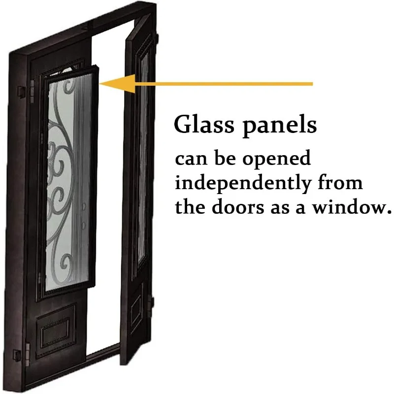 باب حديدي زجاجي من Rainstorm، باب مدخل آمن مربع للدخول الأمامي والباب الخلفي للطابق السفلي ID03 (30X30X80، اليد اليمنى في أرجوحة)