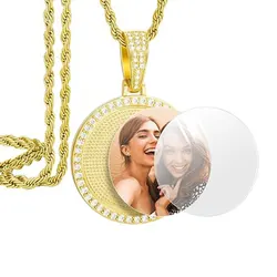Customized Picture Pendant Necklaces Hip Hop Jewelry Personalized Circle Chain Memory Photo Medal Pendant Christmas Gifts