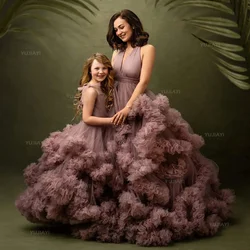 Mama und ich passendes Kleid geschwollene Tüll gestufte Rüschen Mutter und Tochter Kleider für Party oder Fotoshooting Familien look Ballkleid