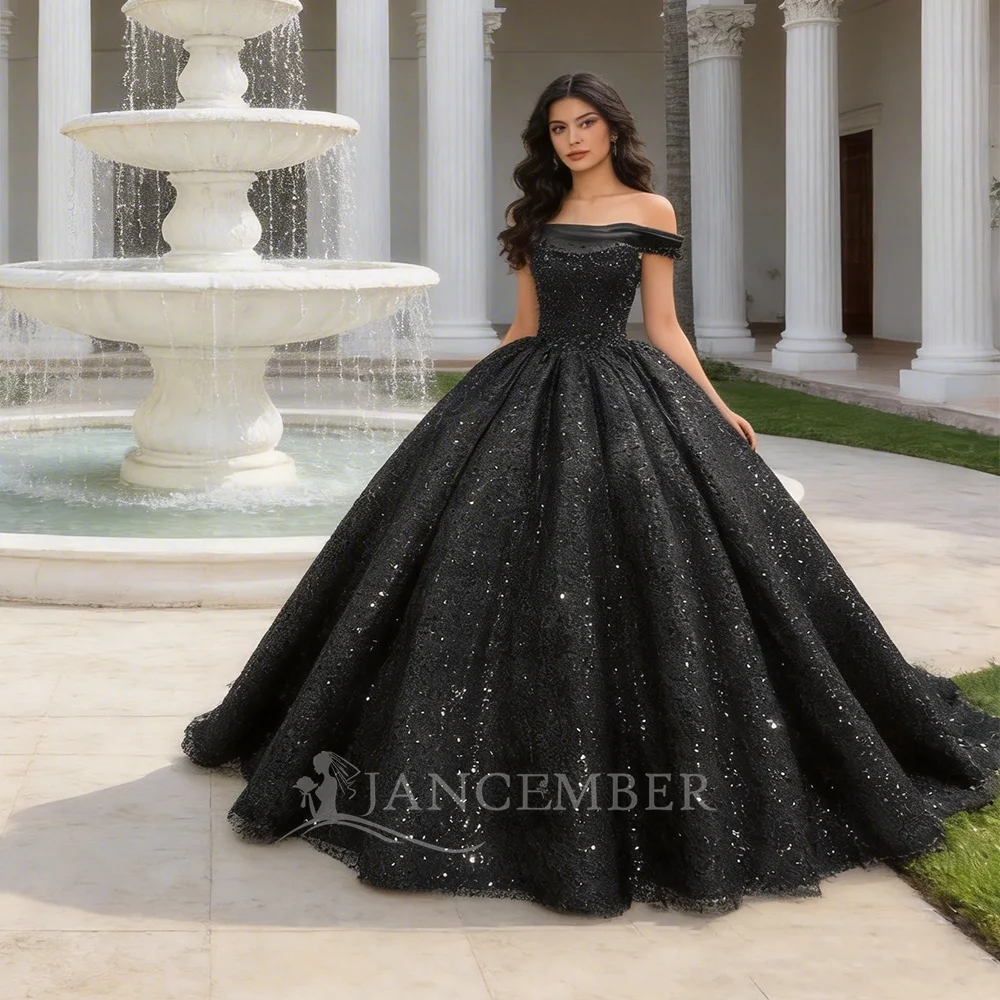 

Изысканные платья для церемонии Quinceanera для девочек, индивидуальный пошив, с пайетками, вырезом-лодочкой, короткими рукавами, на шнуровке, vestido de 15 quinceañera