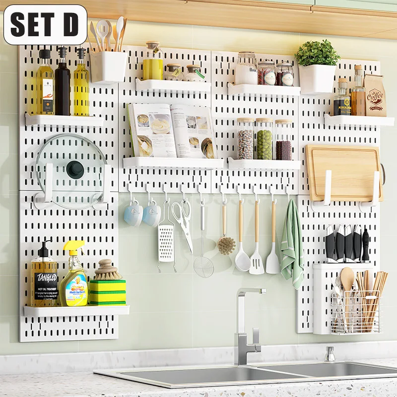 

【SET D】Multifunctional Wall-mounted Pegboard Hooks & Organizers, Thickly Built, Stores Home Items,And Display Rack