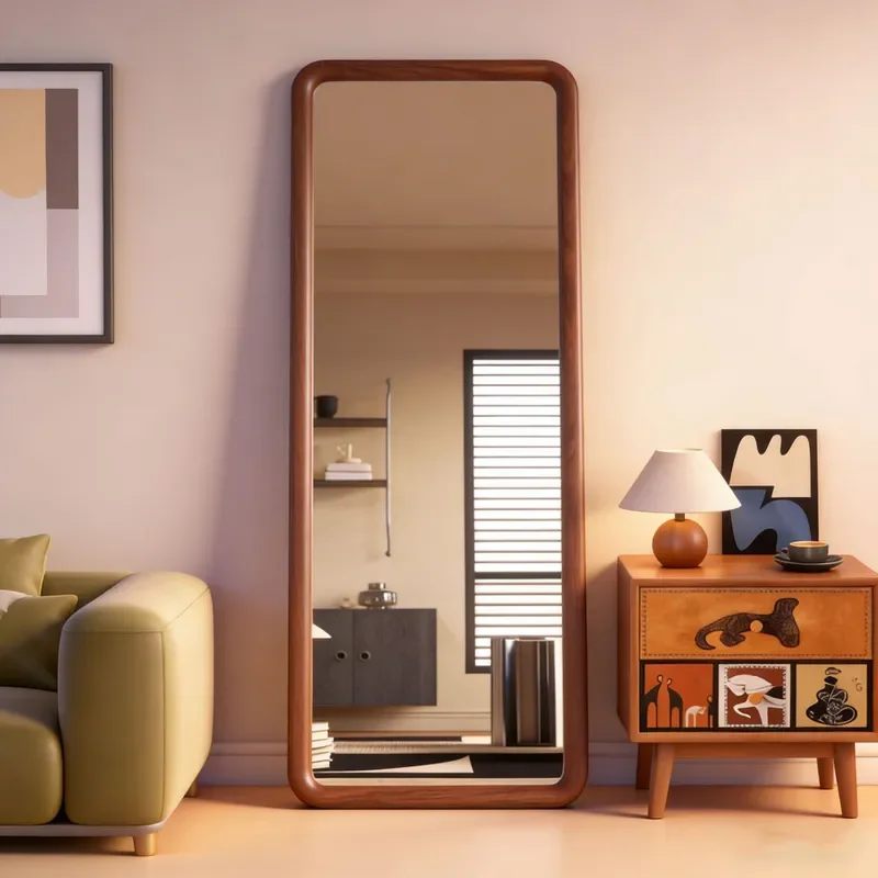 for Solid Wood Frame Full Body Mirror Ultra Clear Explosion Proof Household Floor to Ceiling Wall Mounted Fitting Mirror for